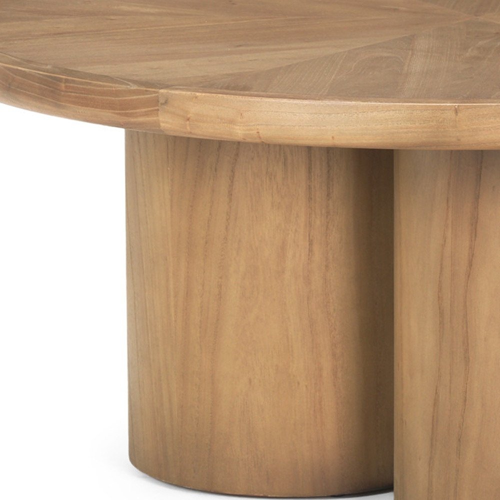 39" Natural Solid Wood Round Pedestal Coffee Table