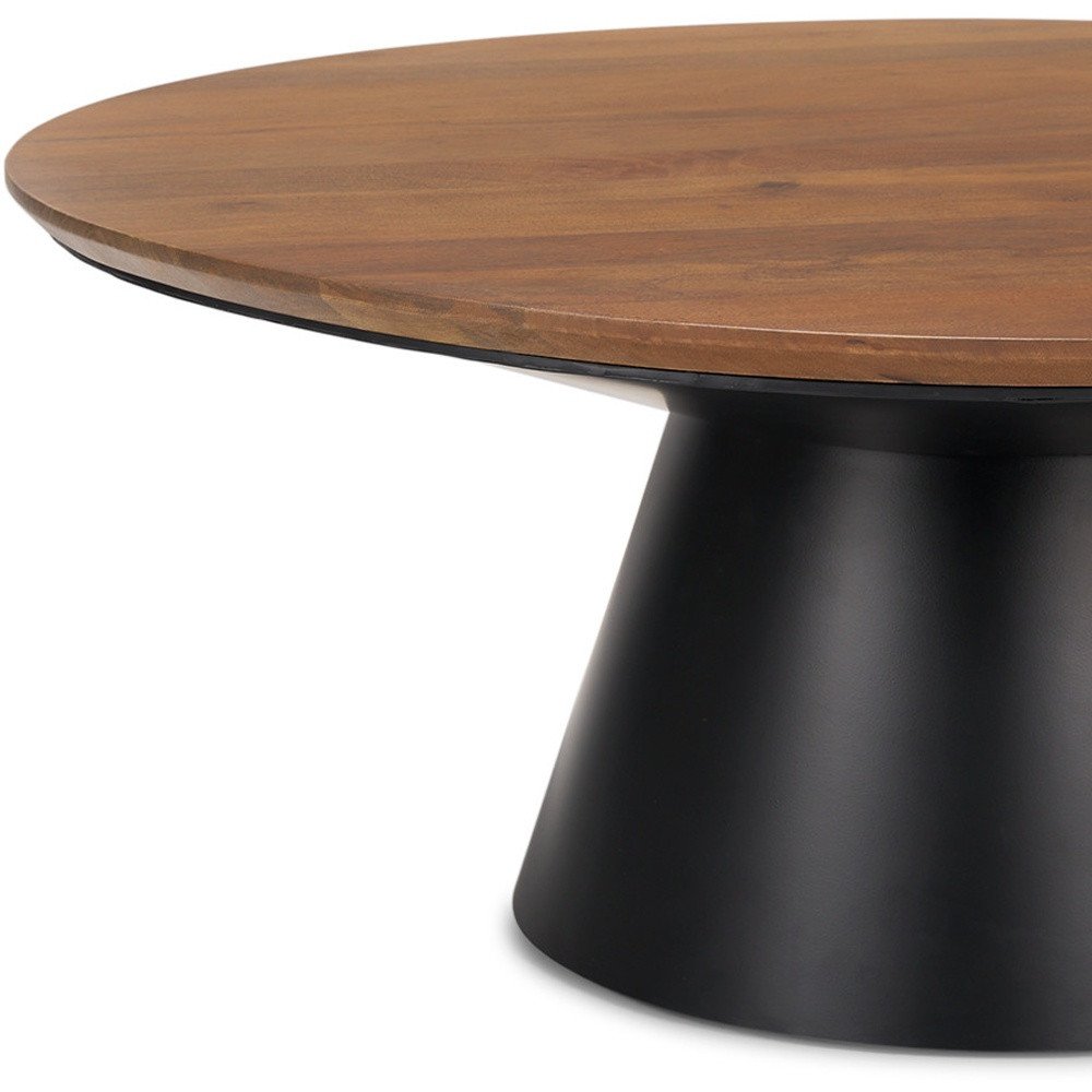 40" Brown and Black Solid Wood and Iron Round Pedestal Coffee Table