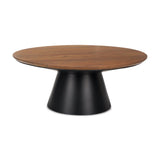 40" Brown and Black Solid Wood and Iron Round Pedestal Coffee Table