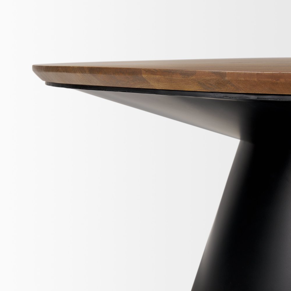 40" Brown and Black Solid Wood and Iron Round Pedestal Coffee Table