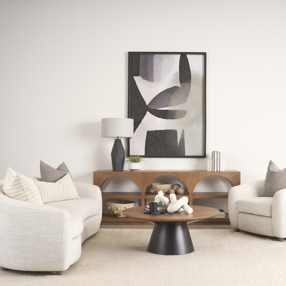 40" Brown and Black Solid Wood and Iron Round Pedestal Coffee Table