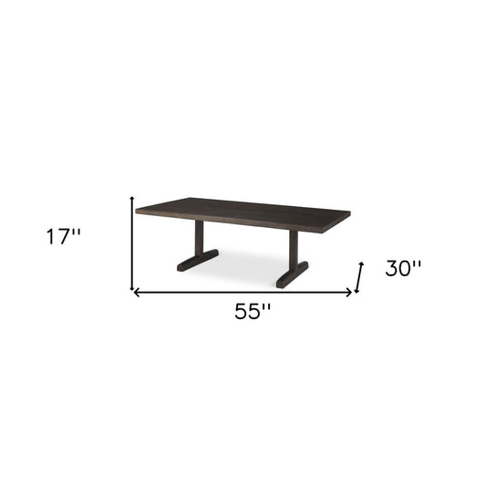 55" Dark Brown Solid Wood Double Pedestal Coffee Table