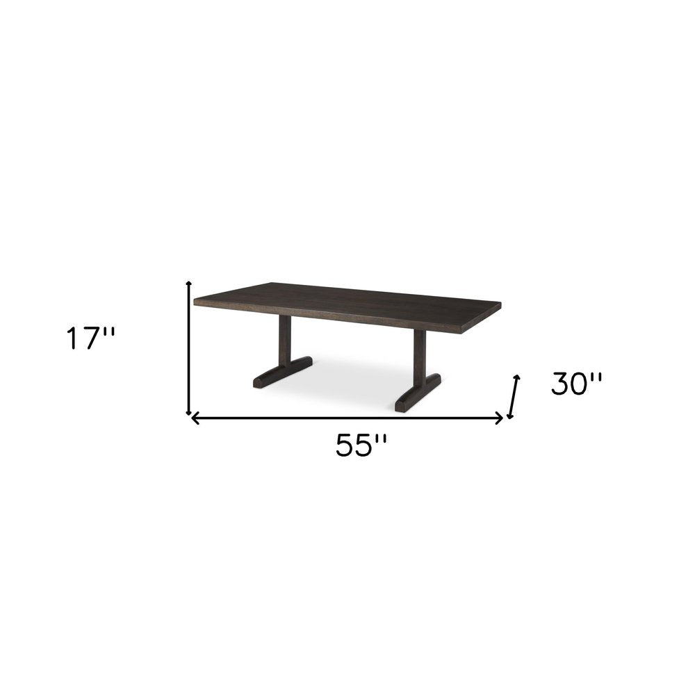 55" Dark Brown Solid Wood Double Pedestal Coffee Table