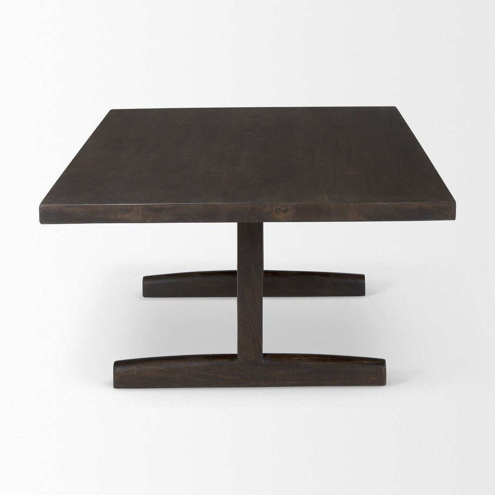 55" Dark Brown Solid Wood Double Pedestal Coffee Table