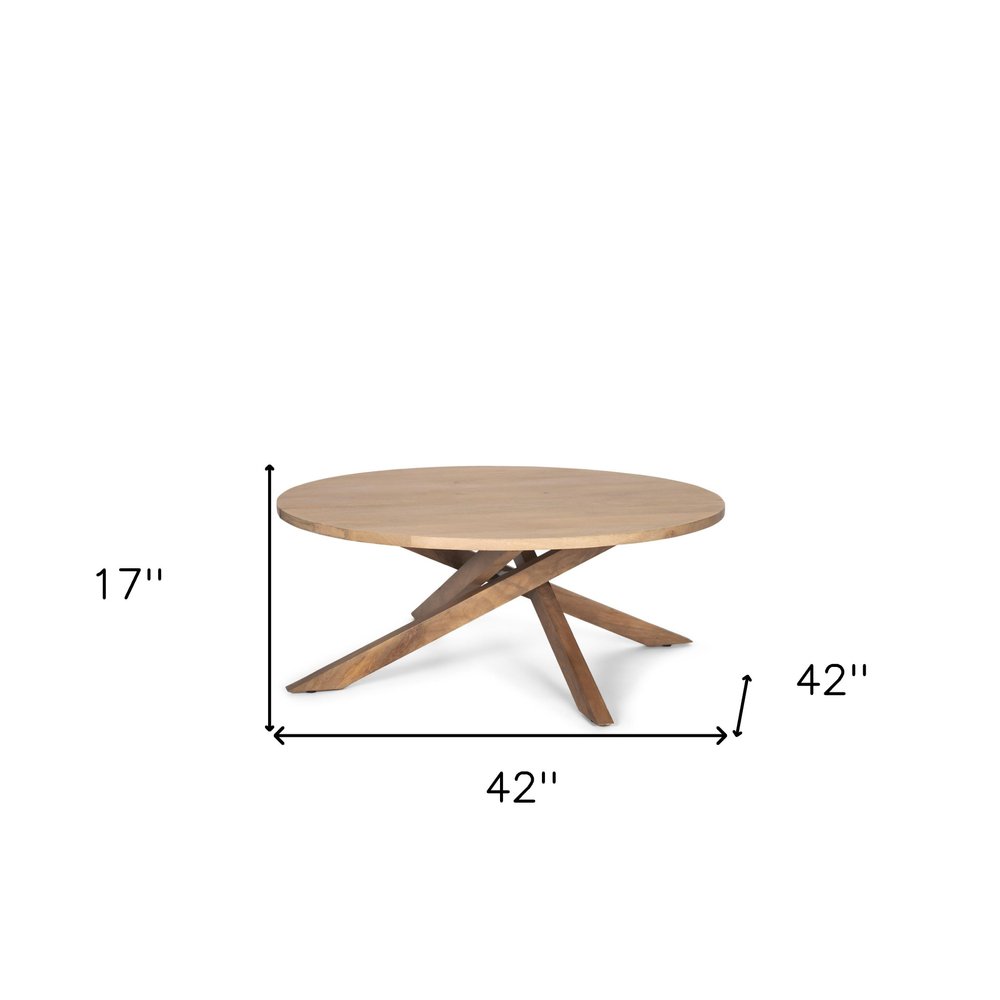 42" Natural Solid Wood Round Cross Legs Coffee Table