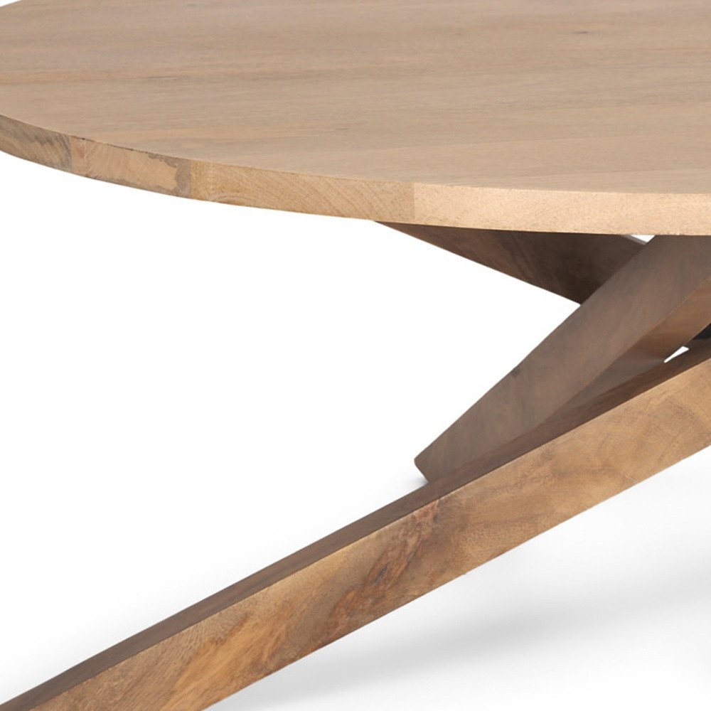 42" Natural Solid Wood Round Cross Legs Coffee Table