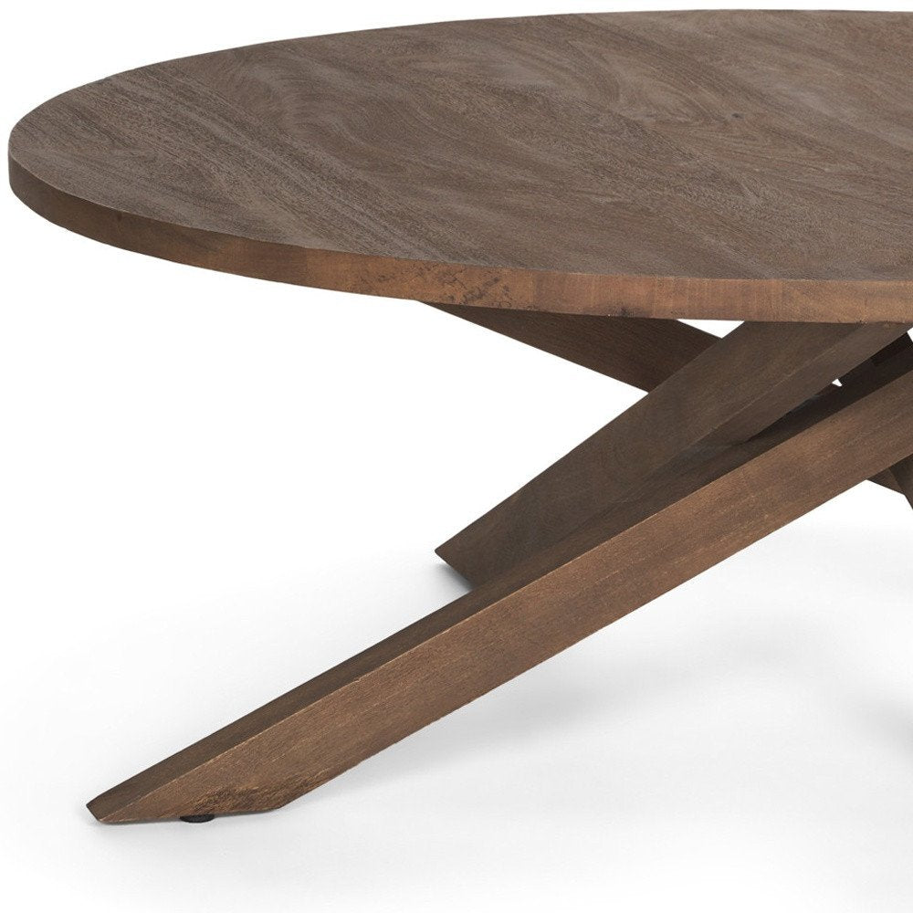 42" Brown Solid Wood Round Cross Legs Coffee Table