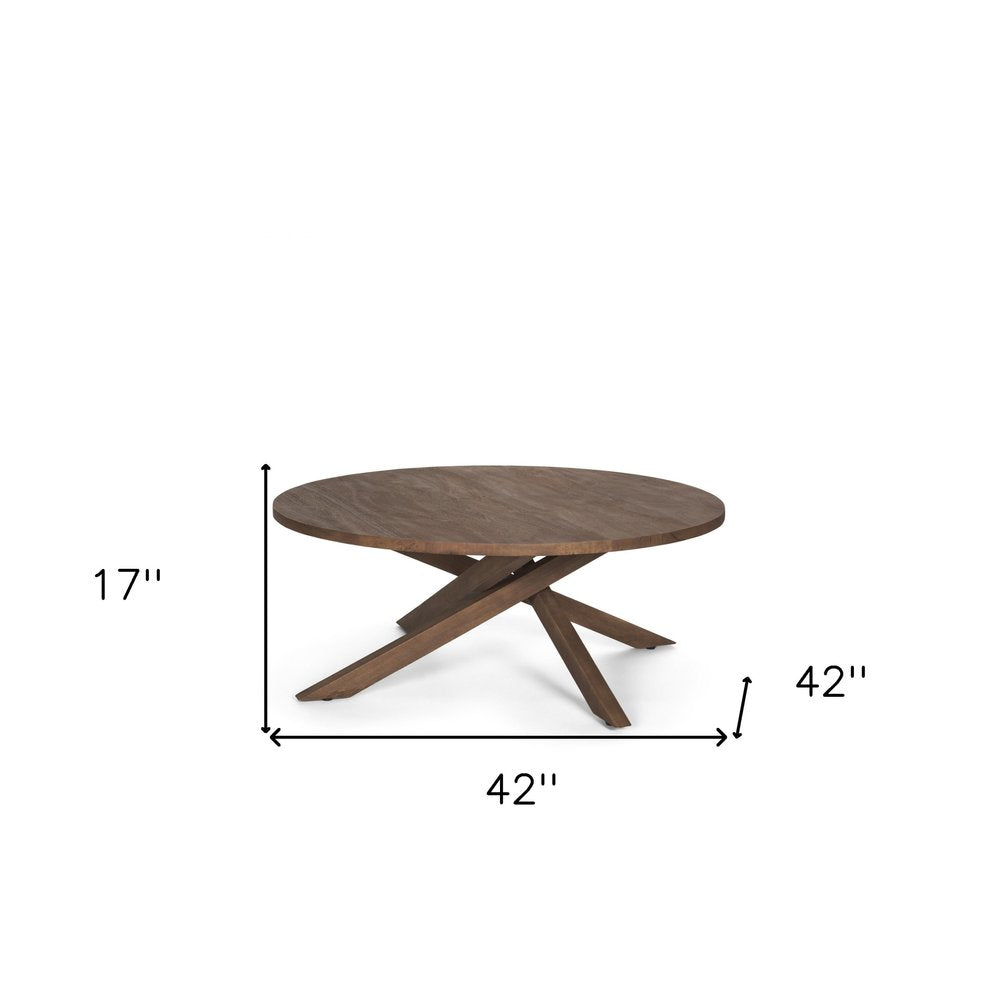 42" Brown Solid Wood Round Cross Legs Coffee Table