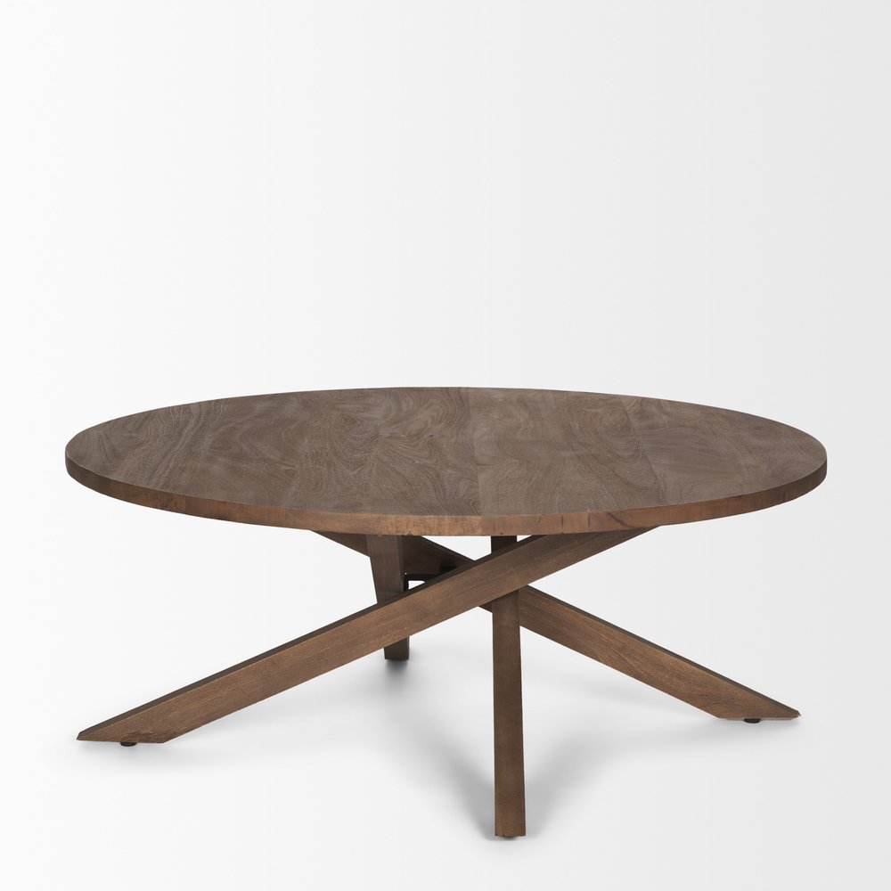 42" Brown Solid Wood Round Cross Legs Coffee Table
