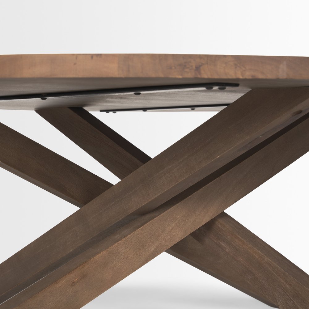 42" Brown Solid Wood Round Cross Legs Coffee Table