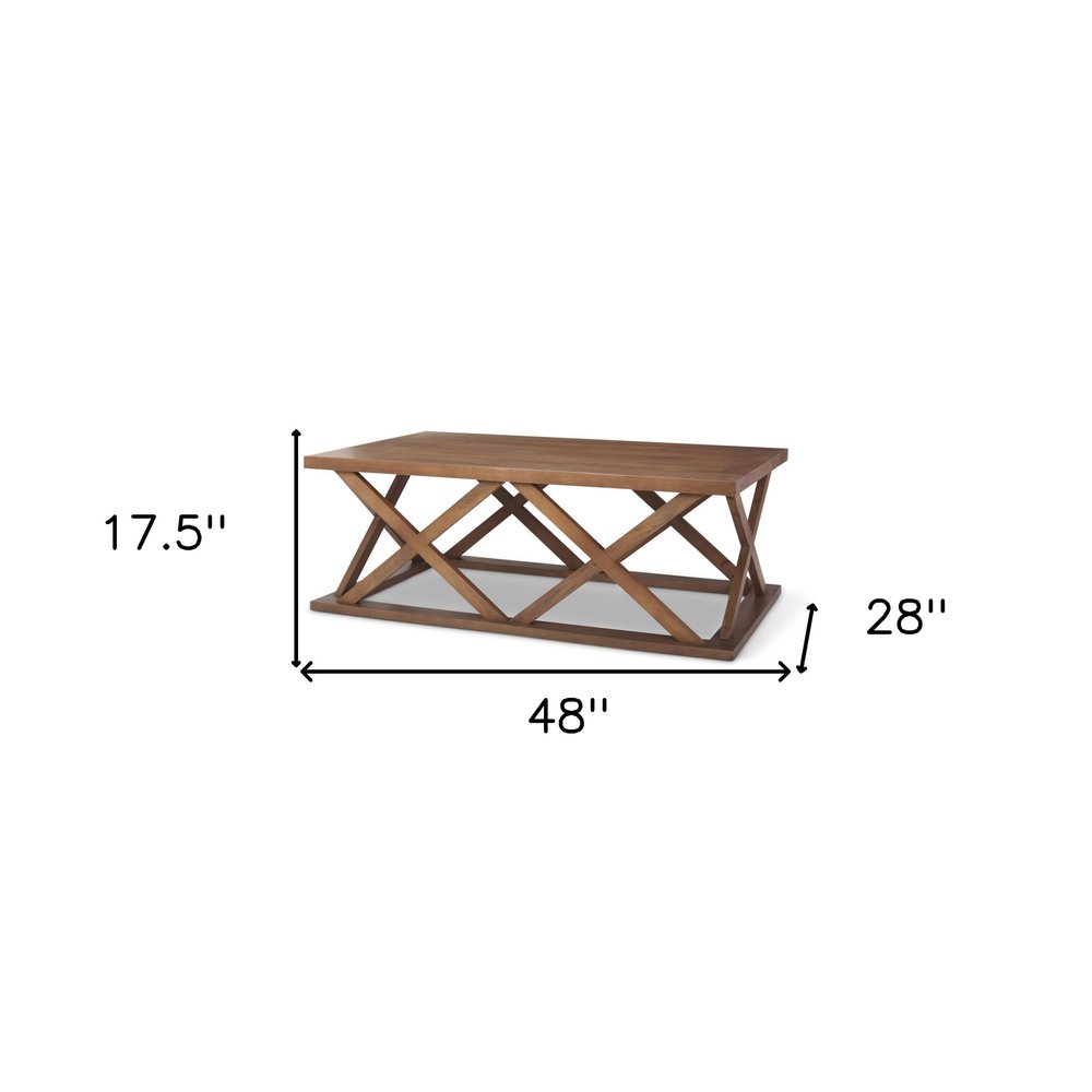 48" Brown Solid Wood Geo Frame Coffee Table