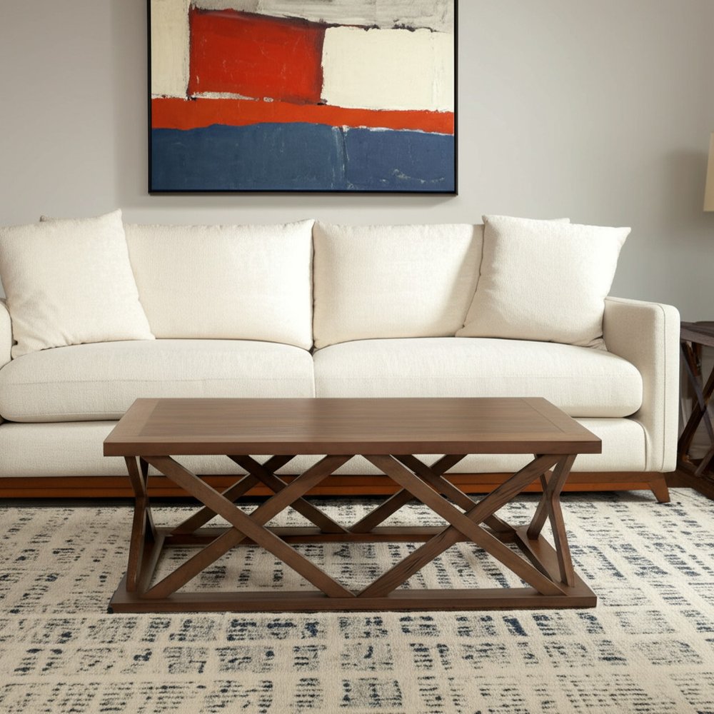 48" Brown Solid Wood Geo Frame Coffee Table