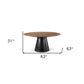 63" Brown and Black Solid Wood and Metal Pedestal Base Round Top Dining Table