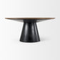 63" Brown and Black Solid Wood and Metal Pedestal Base Round Top Dining Table