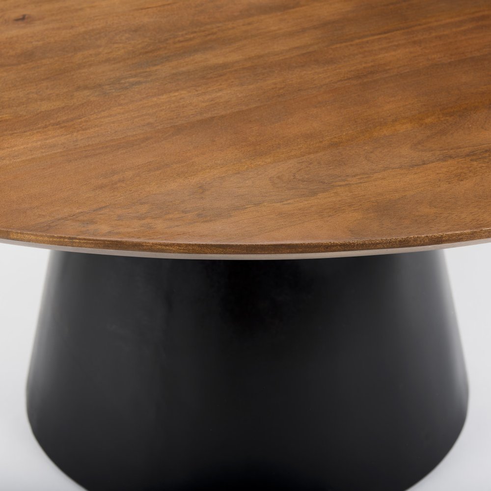 63" Brown and Black Solid Wood and Metal Pedestal Base Round Top Dining Table
