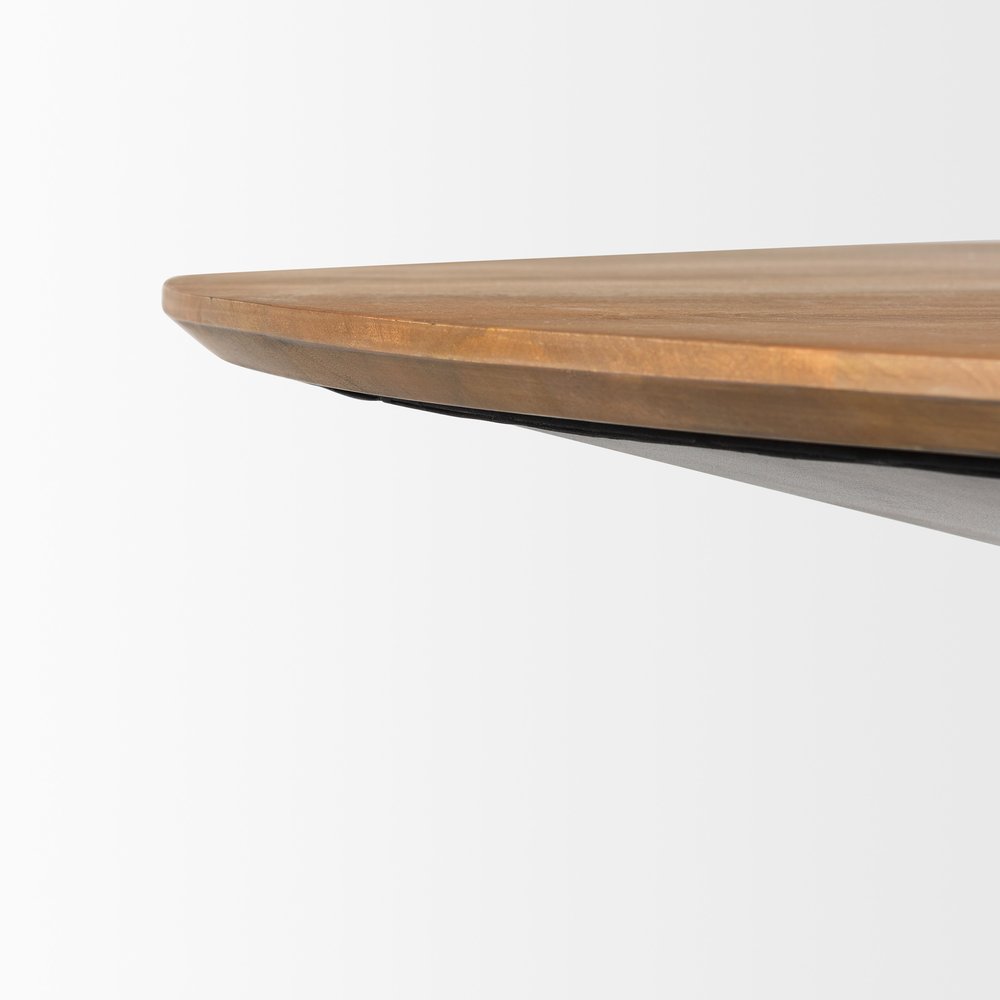 63" Brown and Black Solid Wood and Metal Pedestal Base Round Top Dining Table