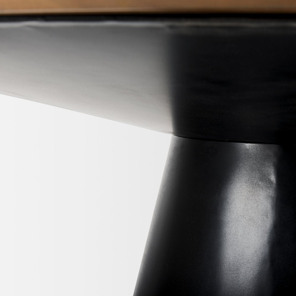 63" Brown and Black Solid Wood and Metal Pedestal Base Round Top Dining Table