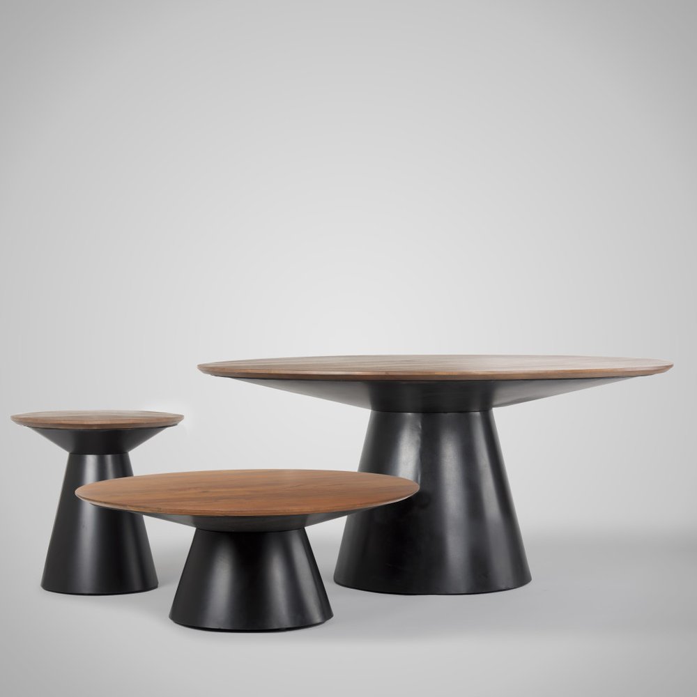 63" Brown and Black Solid Wood and Metal Pedestal Base Round Top Dining Table