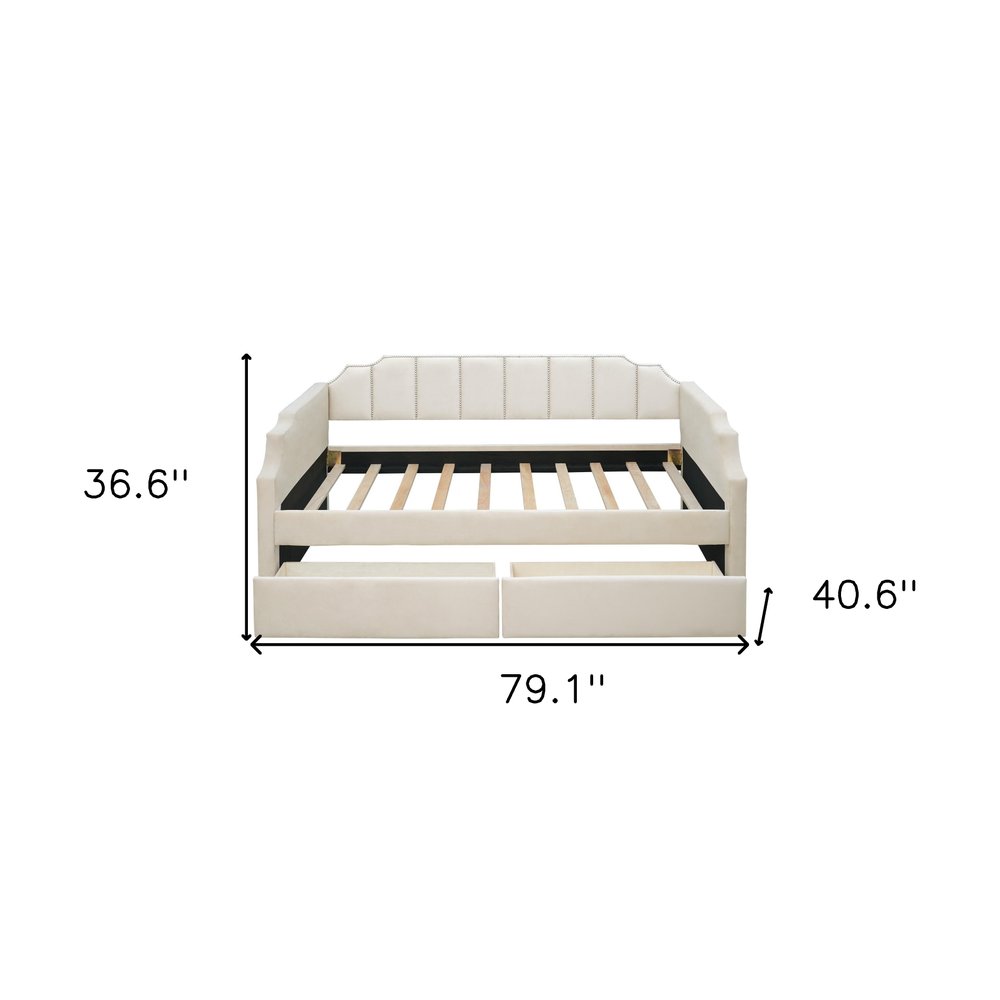 Beige Upholstered Twin Bed Frame
