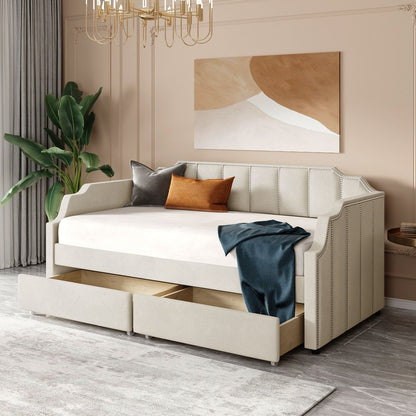 Beige Upholstered Twin Bed Frame