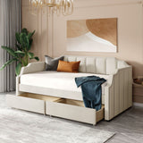 Beige Upholstered Twin Bed Frame