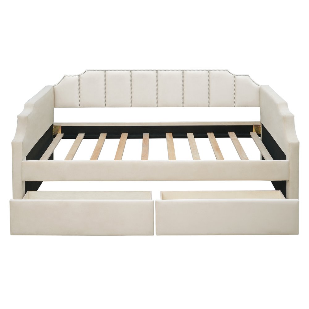Beige Upholstered Twin Bed Frame