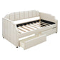 Beige Upholstered Twin Bed Frame