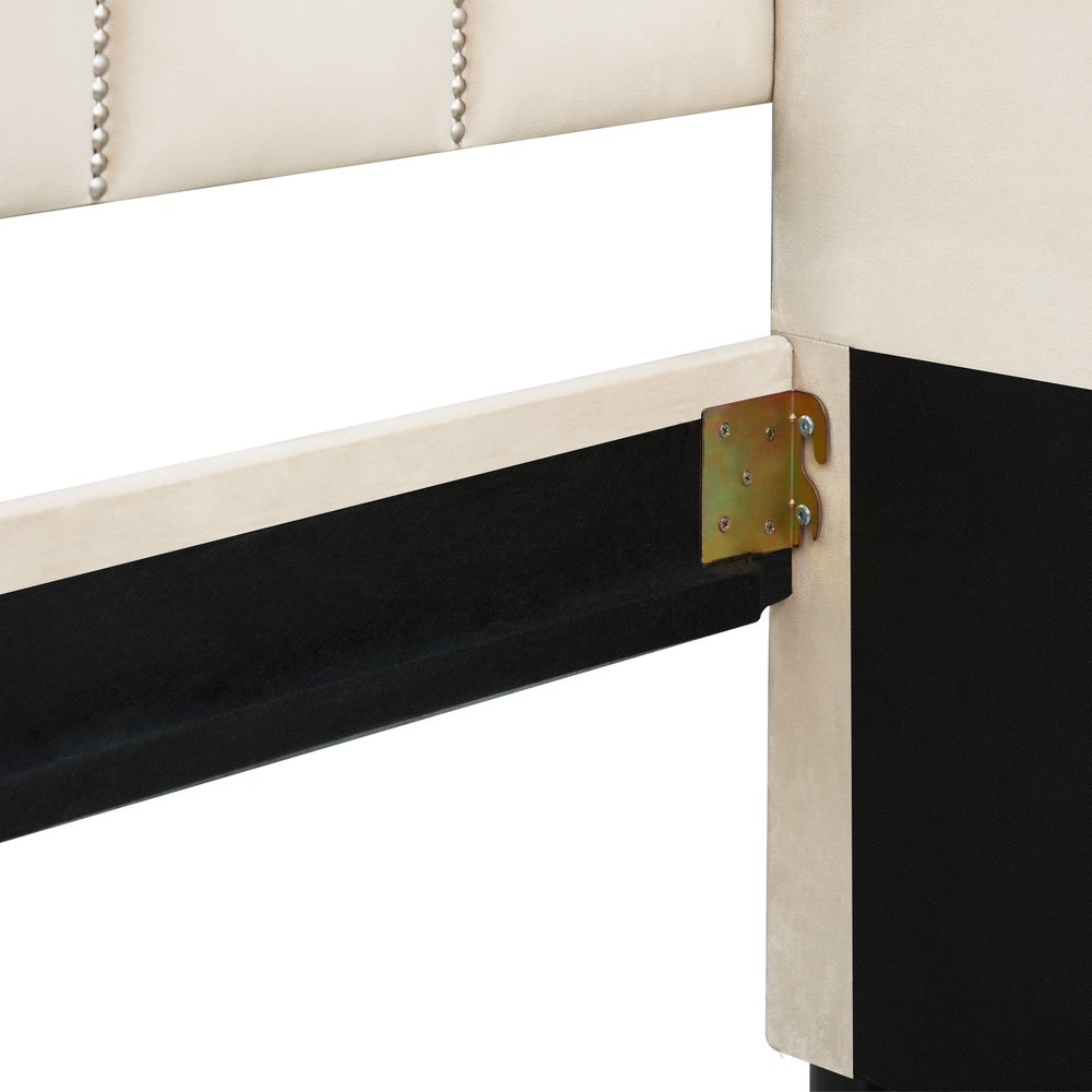 Beige Upholstered Twin Bed Frame