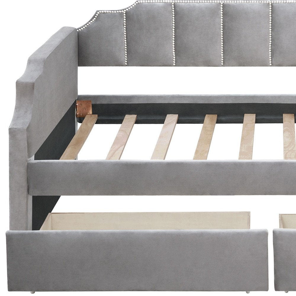 Gray Upholstered Twin Bed Frame
