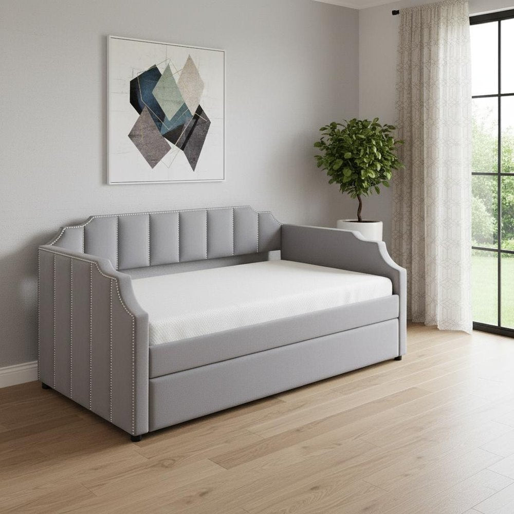 Gray Upholstered Twin Bed Frame