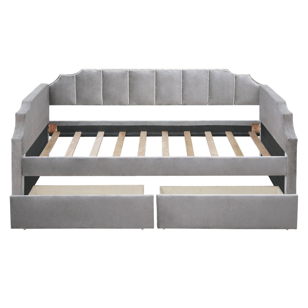 Gray Upholstered Twin Bed Frame