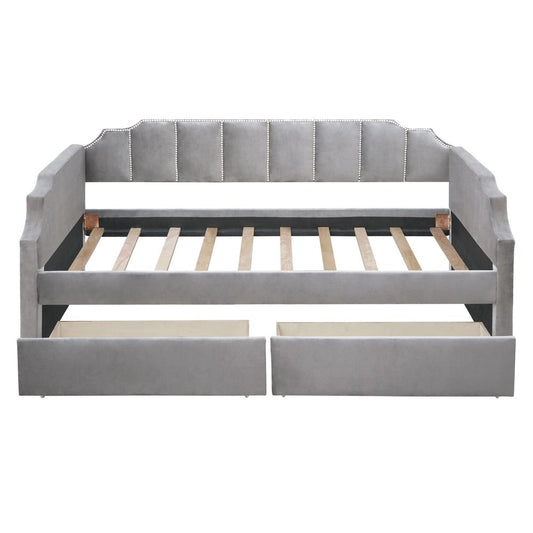 Gray Upholstered Twin Bed Frame