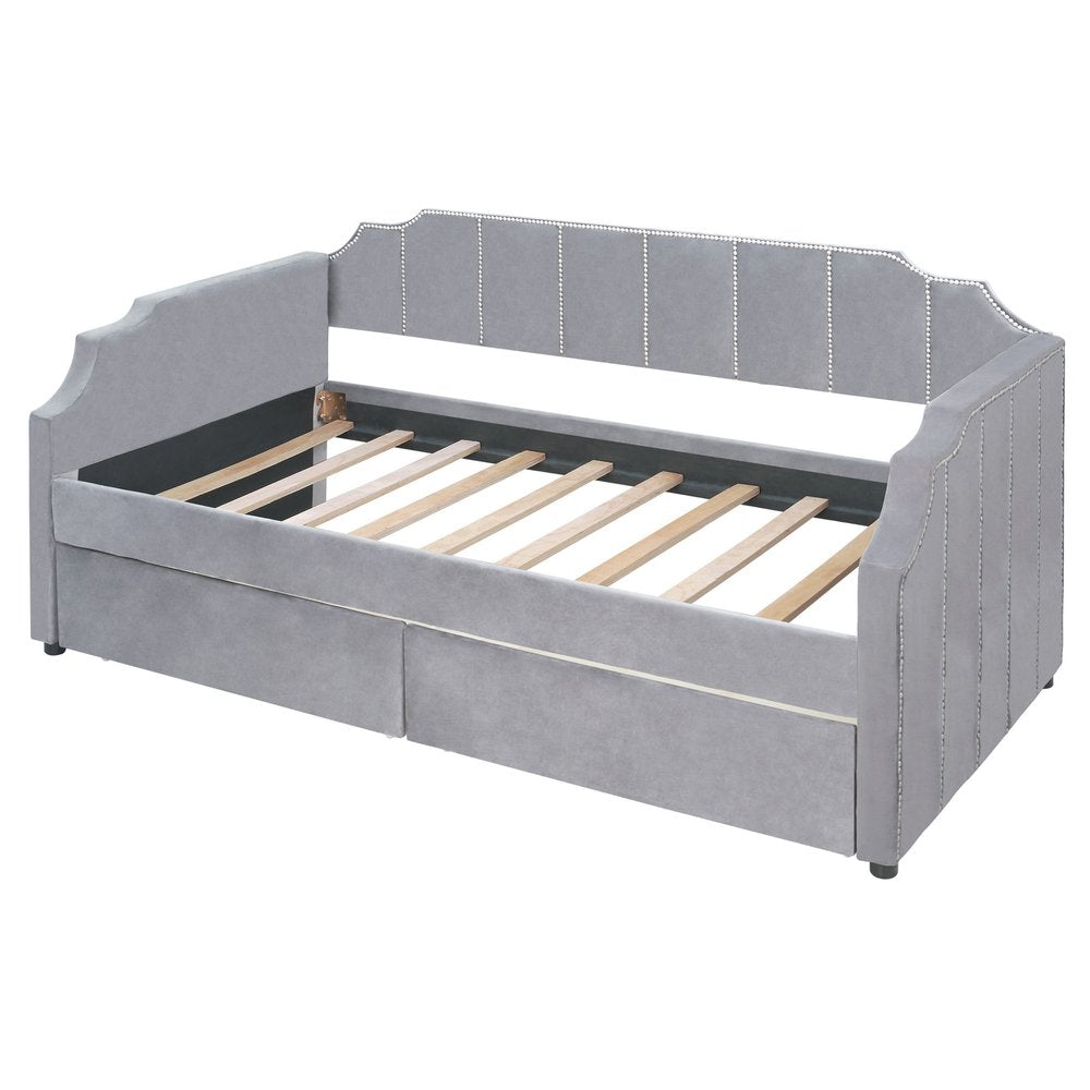 Gray Upholstered Twin Bed Frame