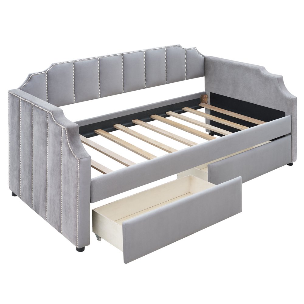Gray Upholstered Twin Bed Frame