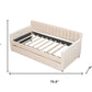 Beige Upholstered Twin Bed Frame With Drawers