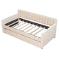 Beige Upholstered Twin Bed Frame With Drawers