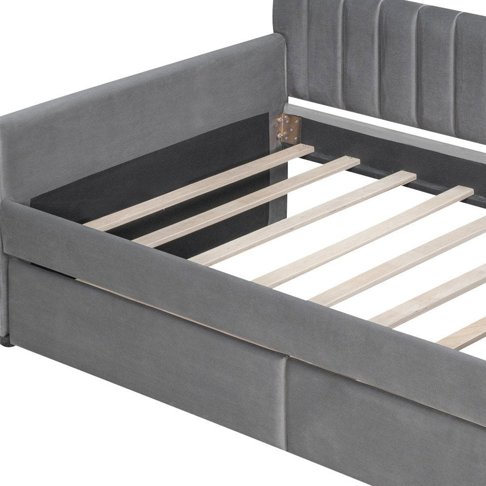 Gray Upholstered Twin Bed Frame With Drawers