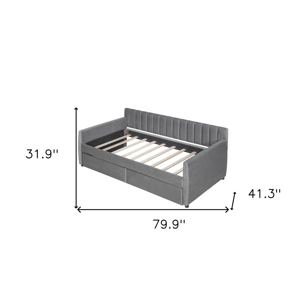 Gray Upholstered Twin Bed Frame With Drawers