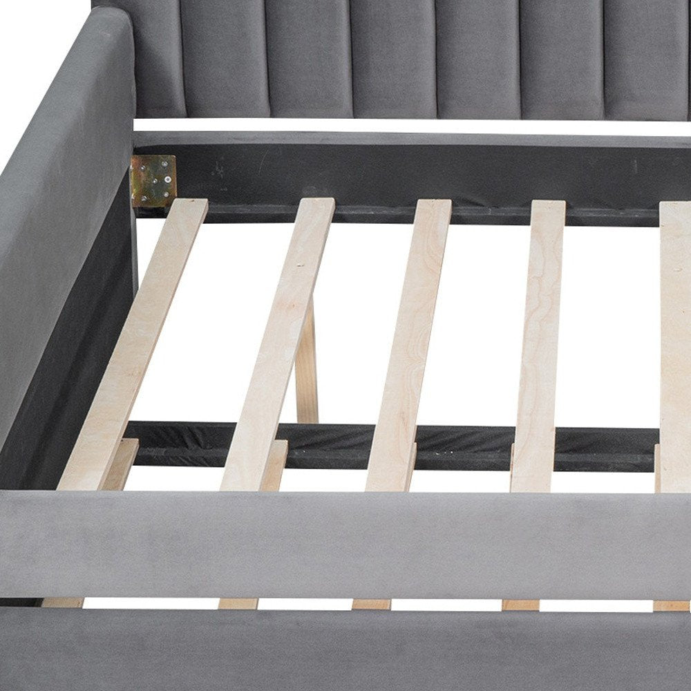 Gray Upholstered Full Bed Frame With Trundle