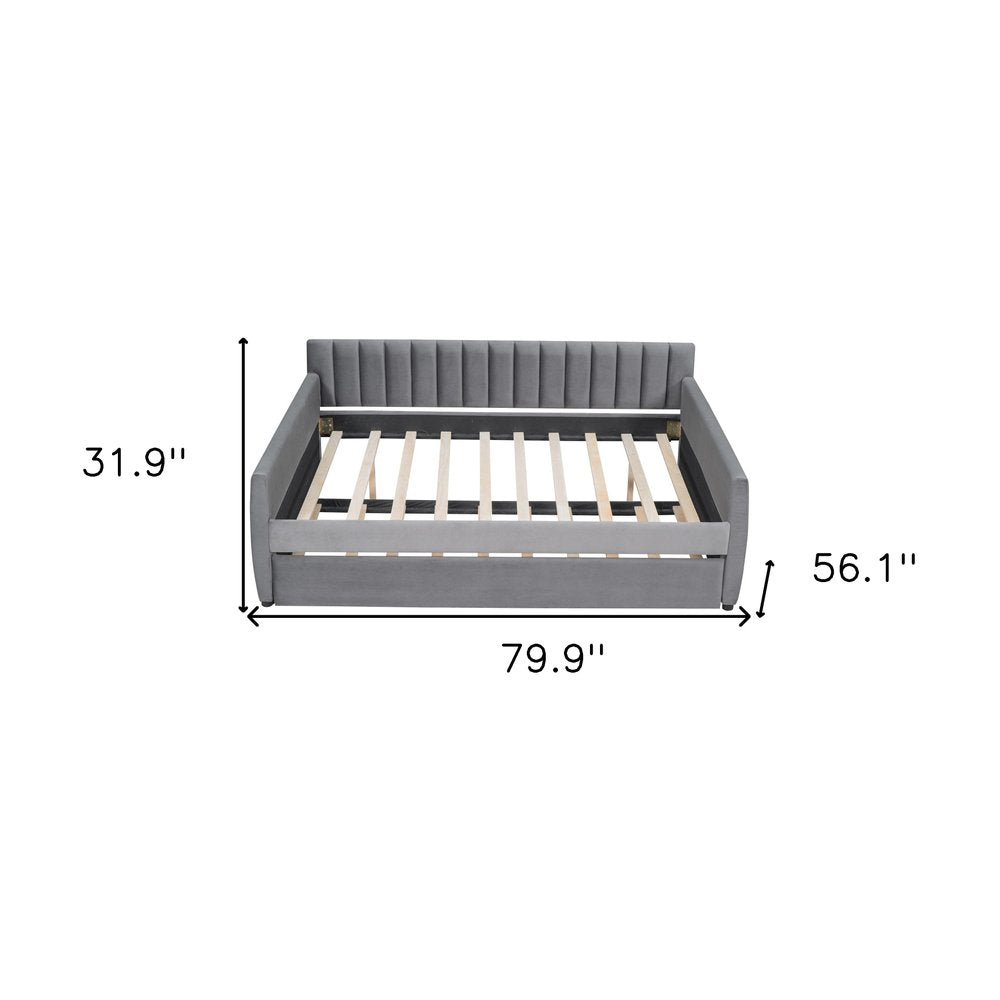 Gray Upholstered Full Bed Frame With Trundle