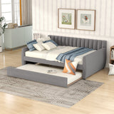 Gray Upholstered Full Bed Frame With Trundle