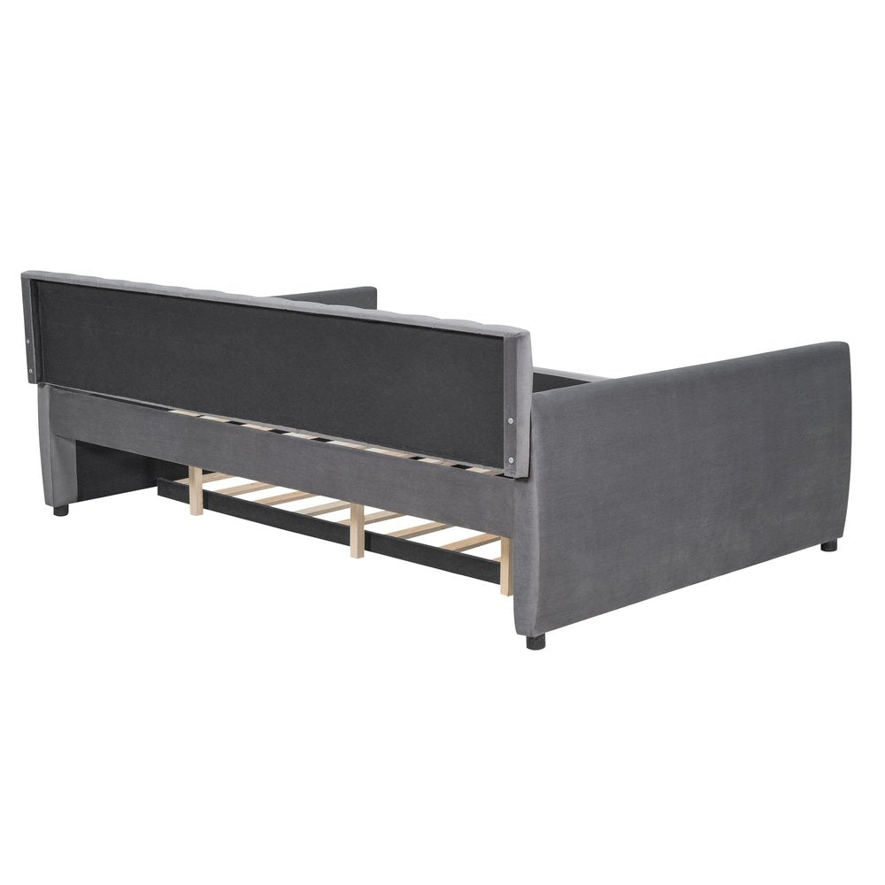 Gray Upholstered Full Bed Frame With Trundle