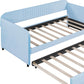 Light Blue and Blue Upholstered Twin Bed Frame With Trundle