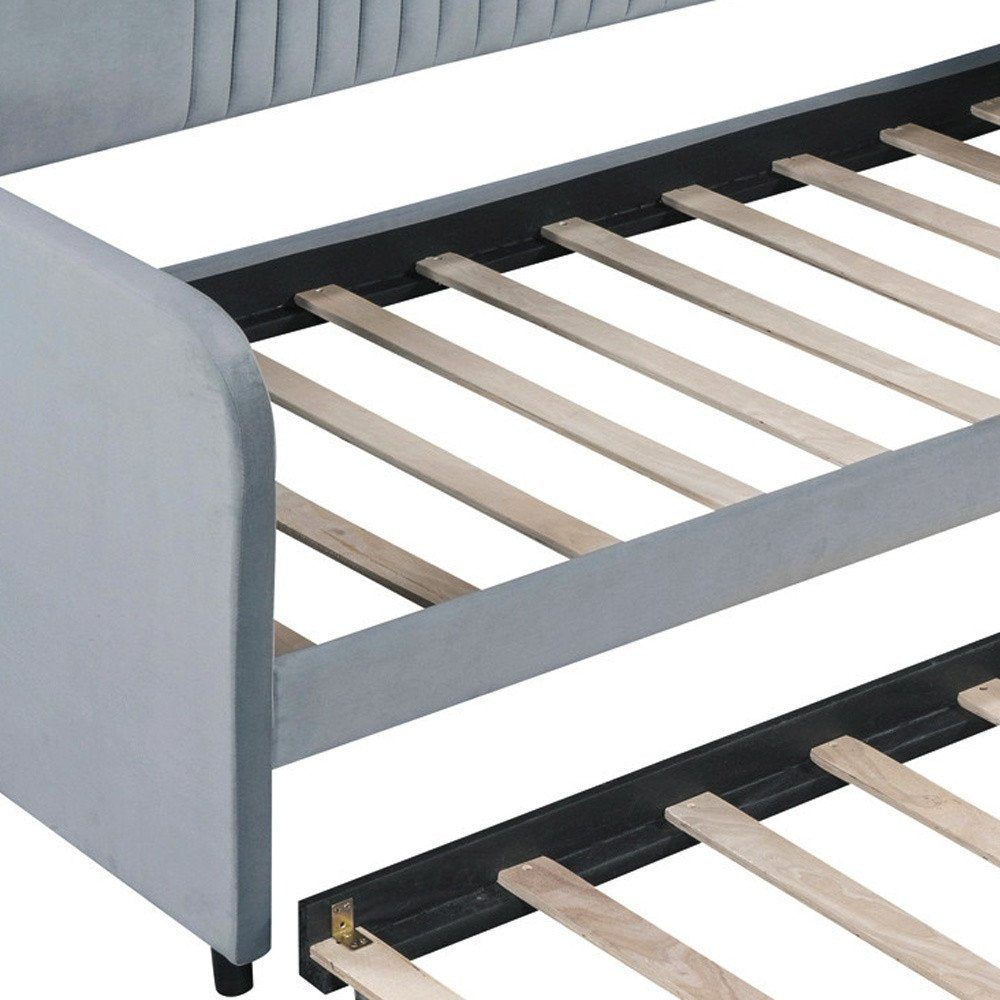 Gray Upholstered Twin Bed Frame With Trundle