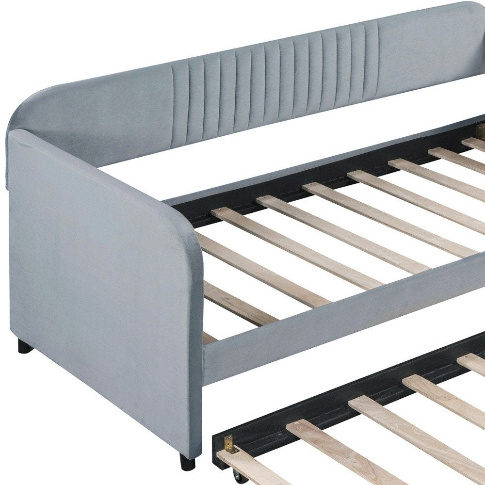 Gray Upholstered Twin Bed Frame With Trundle