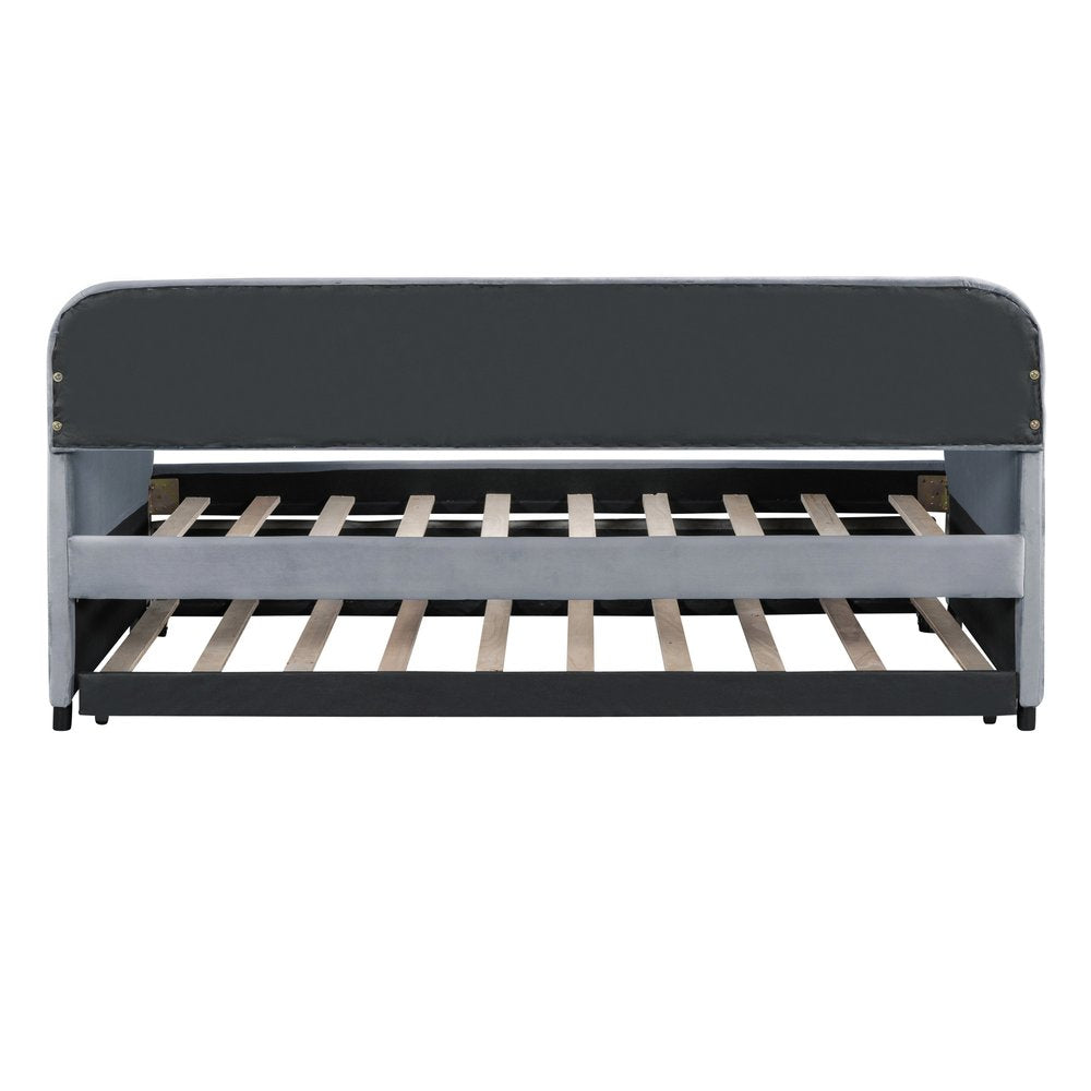 Gray Upholstered Twin Bed Frame With Trundle