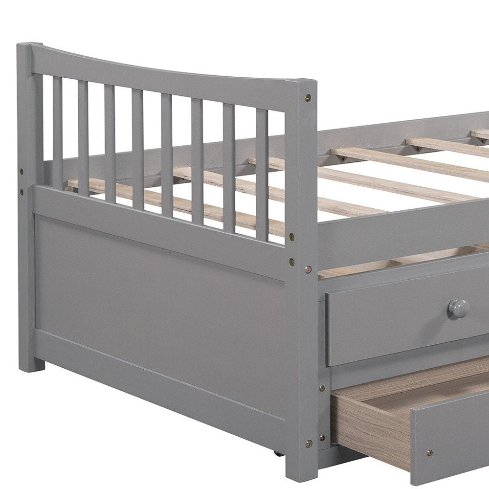 Gray Wood Twin Bed Frame With Drawers