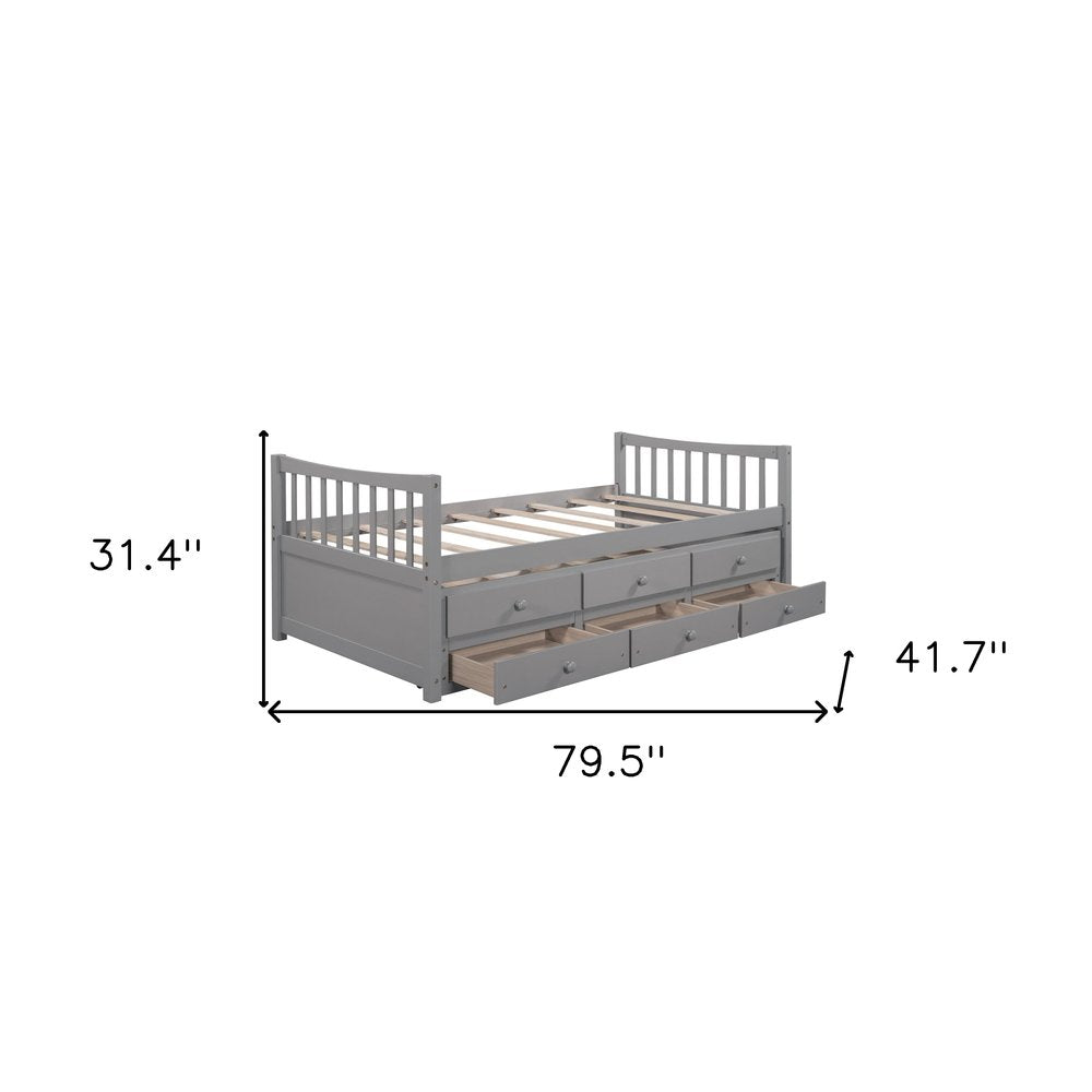 Gray Wood Twin Bed Frame With Drawers