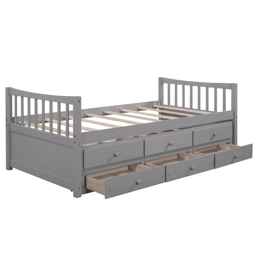 Gray Wood Twin Bed Frame With Drawers