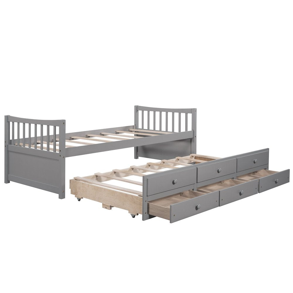 Gray Wood Twin Bed Frame With Drawers